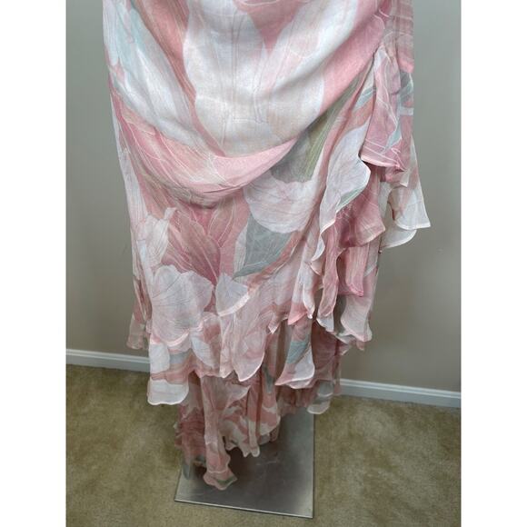 Retrofete Samara Silk Chiffon Ruffle Tiered Pink Floral Maxi Dress Size Large - Picture 6 of 9